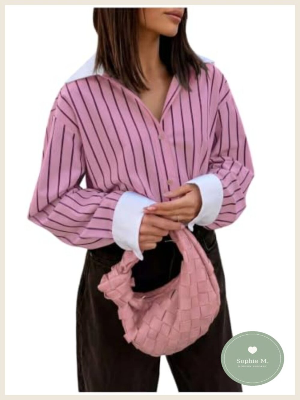Striped Oversized Button Down Long Sleeve Blouse Business Casual Office Top